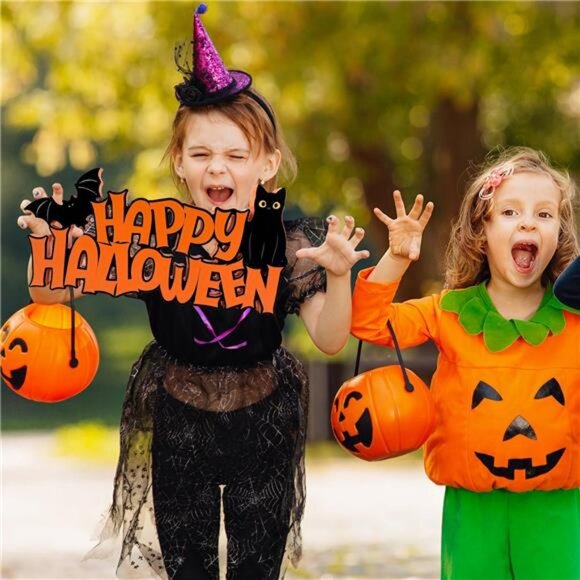 Halloween Table Decorations Happy Halloween Sign Black Cat Bat Tabletop - Picture 5 of 7